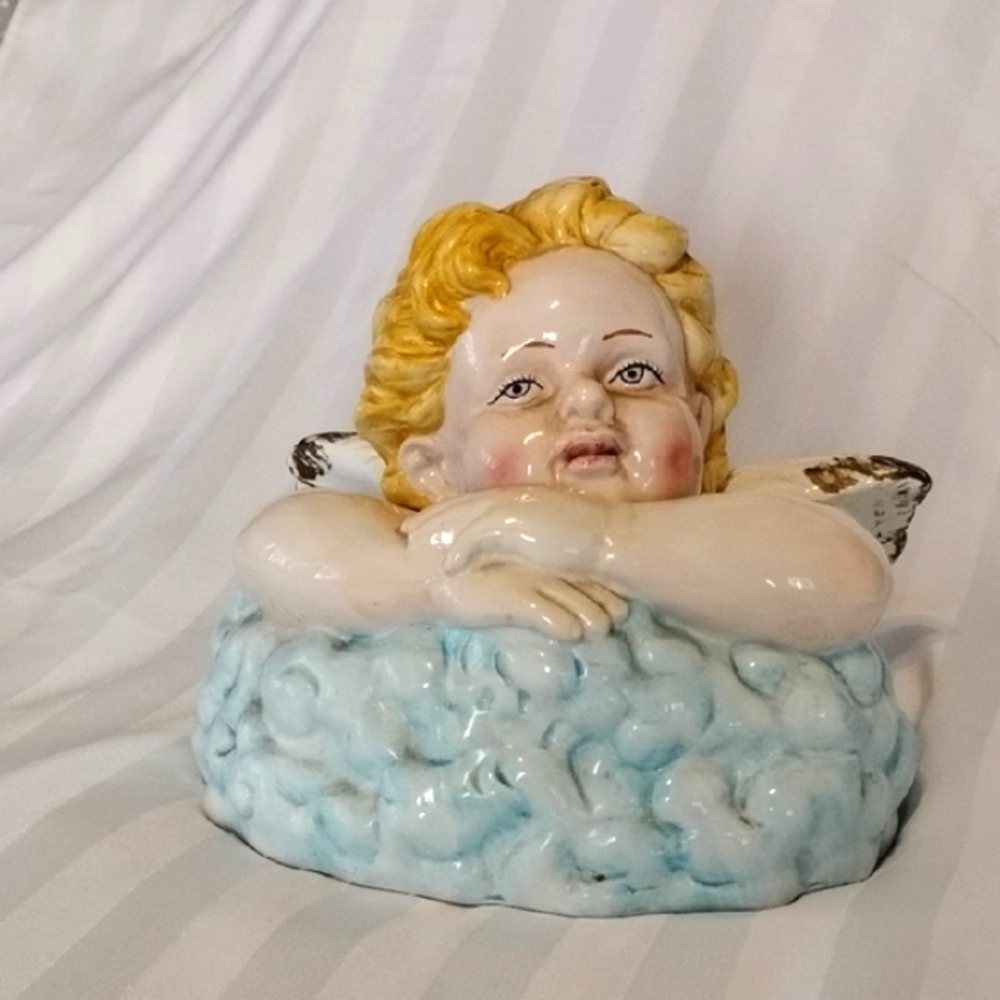 Gibson Beautiful Winged Ceramic Angel Cherub Child Cookie Jar